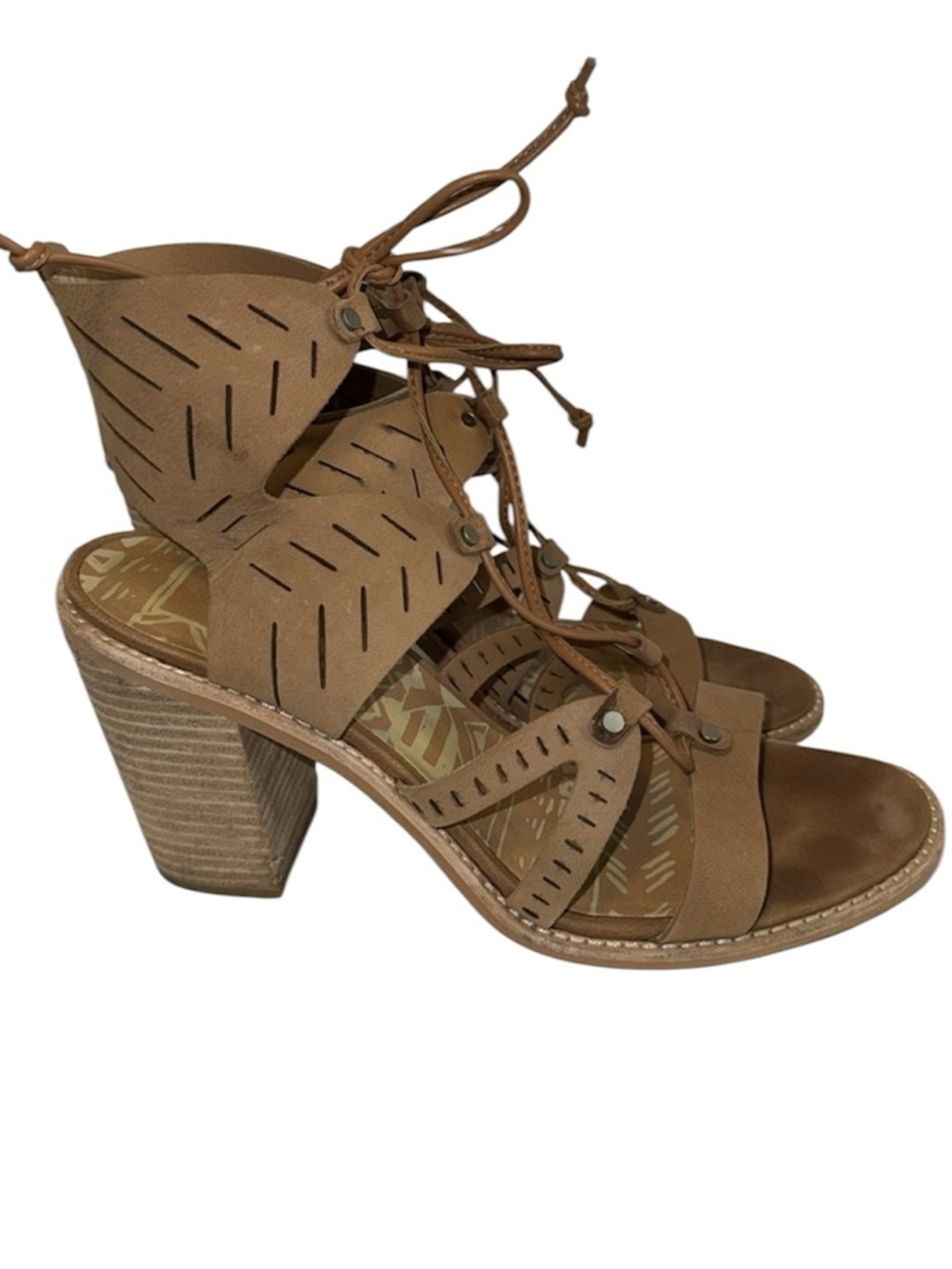 DOLCE VITA Luci Leather Cutout Ghillie Lace Up Caged Sandals w Block Heel 9.5